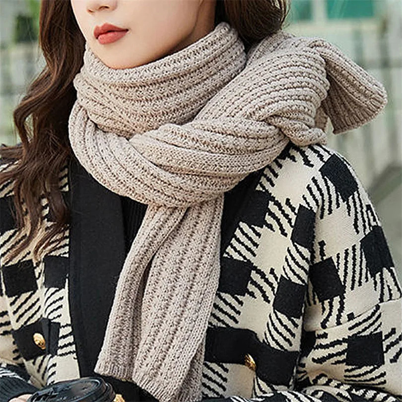 Korean WomenS Knitted Scarf Winter Wild Student Warm Ladies White Black Thick Long Woman Scarf 241009