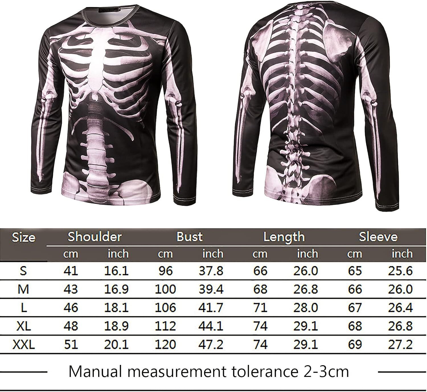 Long Sleeve Shirts for Men sweatshirt Mens Halloween 3D Skeleton Photo-Realistic T-Shirt Unisex Long Sleeve