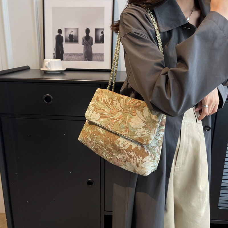 Casual Simple Pearl Jacquard Oil Painting Tote for Women New Style Trendy Large Capacity Shoulder Bag