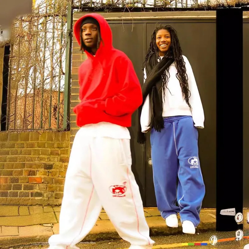 American retro sweatpants hip-hop letter printed sweatpants loose brushed mens personalized Y2K straight pants 240930