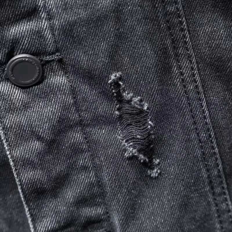 Winter new thick lined warm mens black hooded denim jacket with cotton lining and thick jacket denim jacket W241011