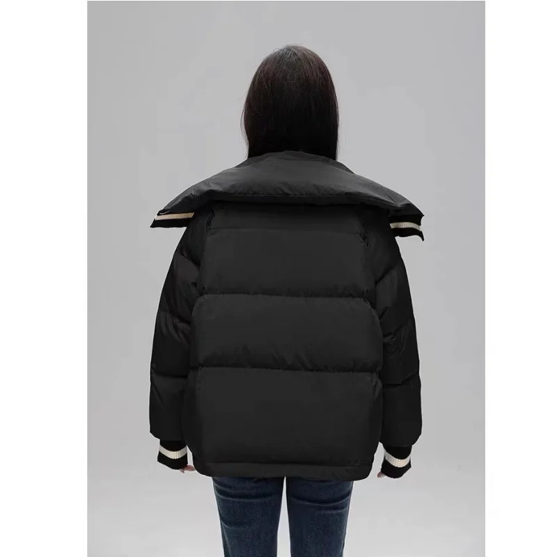 Womens down jacket black winter Korean fashion Y2K style streetwear fashionable warm womens jacket cotton beige jacket 241009