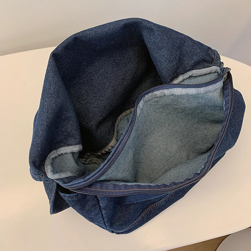 Neutral blue denim shoulder bag large capacity canvas casual cross body bag pure cotton bag pure cotton bag 241008