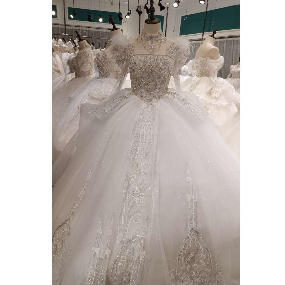 Green Collection New Design BEADS long sleeves wedding Dress glitters Crystals Ball Gown Bridal dresses