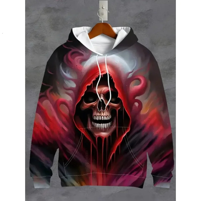 Mens Casual 3D Printed Skull Graphics Hoodie Drawstring Comfortable Super Dalian Sweatshirt Spring And Autumn Clothin 241010