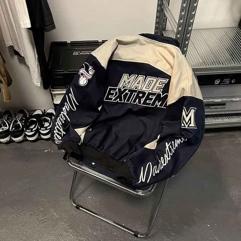 HOUZHOU Y2k Streetwear Womens Racing Jacket Oversize Vintage Moto Biker Jackets Korean Fashion Baseball Harajuku Autumn Coat 241011