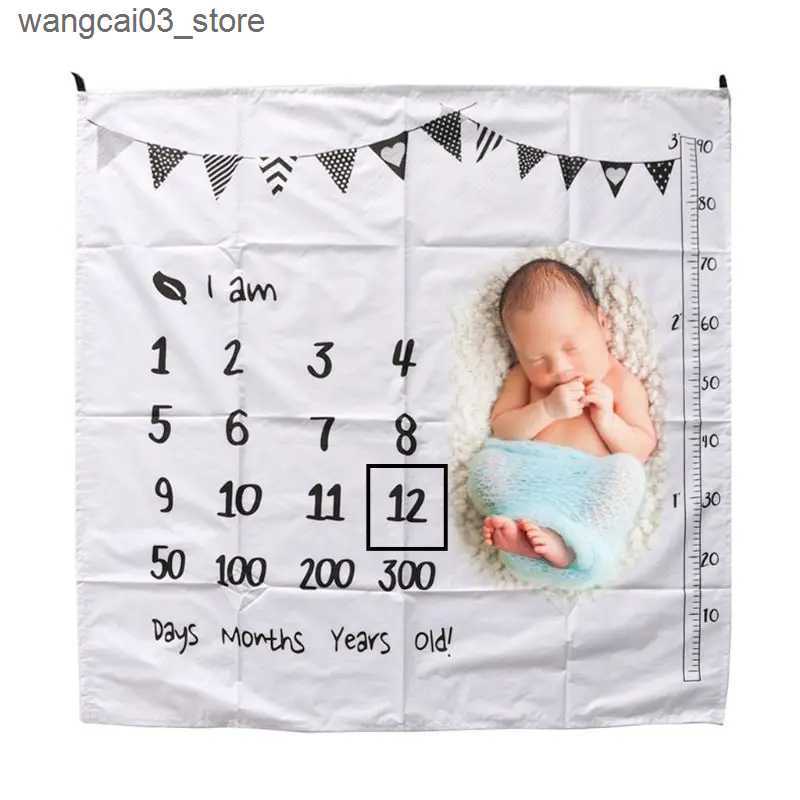 Blankets Swaddling 100x100cm Baby Milestone Blankets Muslin Newborn Photography Background Props Infant Swaddle Wrap Bed Quilt Kids Bath Towel L240910