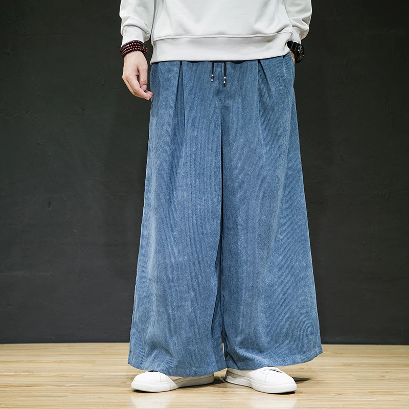 Corduroy wide leg harem pants mens retro casual straight Trouser mens loose Harajuku jogging pants large streetwear 5XL 241011
