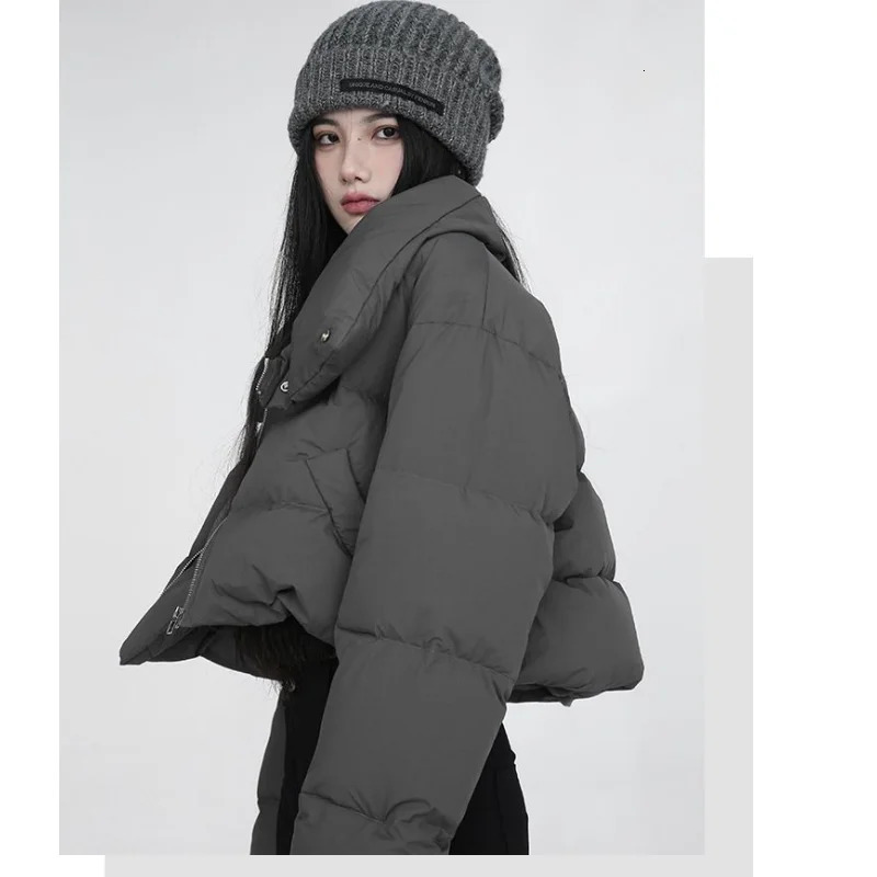 Grey Down Jacket Womens Coat Black Fashion American Street Clothing Y2K Style Duck Down Womens Winter Short Coat 241009