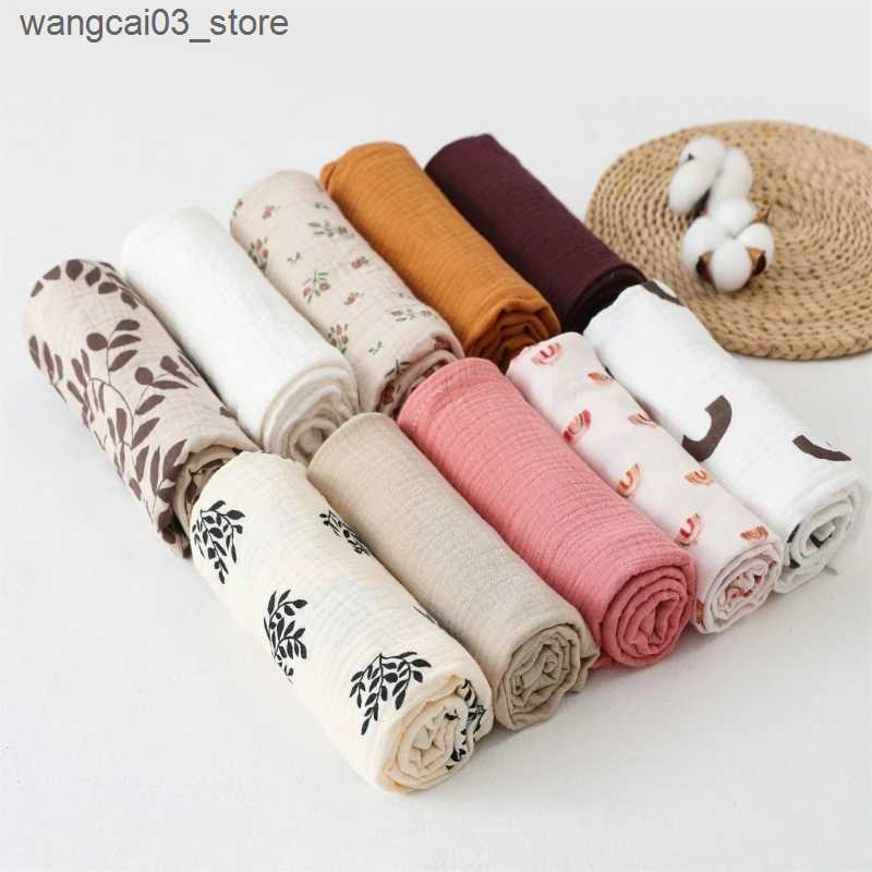 Blankets Swaddling 2pcs/set Cotton Swaddle Blanket Baby Blanket Floral Print Muslin Diaper Swaddle New Born Crinkle Fabric Baby Born Stroller Cover L2