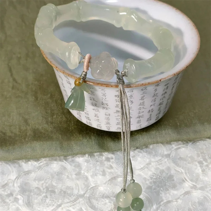 Chinese ancient style jade lotus bracelet Chinese style tassel high-end bamboo bracelet series jewelry gift for women 241007