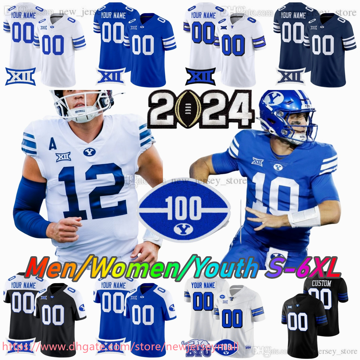 2024 Custom XS-6XL NCAA BYU Cougars Football Jerseys 12 Jake Retzlaff Chase Roberts Harrison Taggart Enoch Nawahine Hinckley Ropati Miles Davis Haunga All Stitched