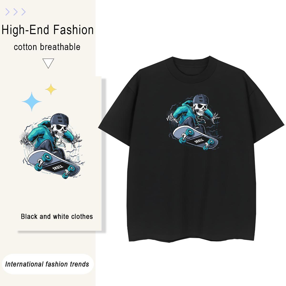 2024 T Shirts Women 230g 100% Cotton Crew Neck Breathable Casual Sport skull Couples T Shirts Loose DIY Anime Top Tees