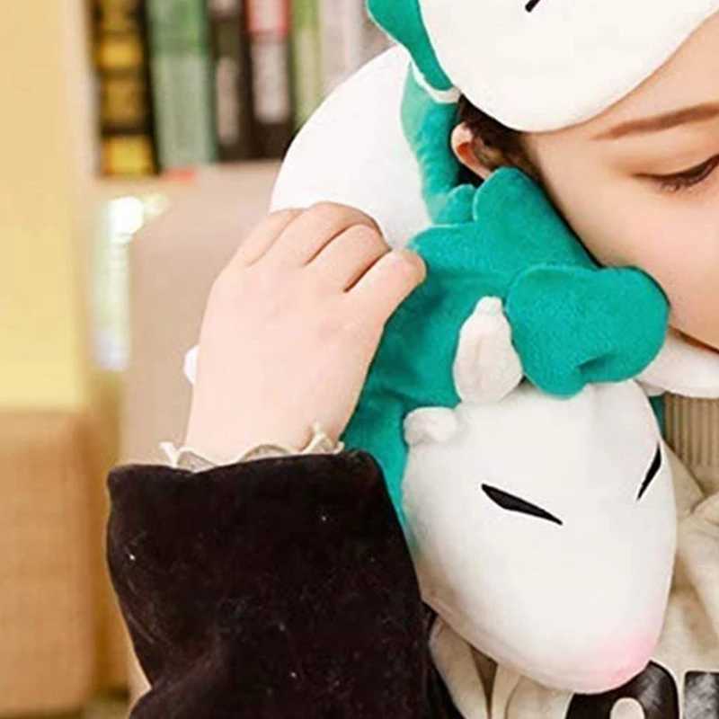 Cute White Dragon Neck Pillow Japanese Animation Plush Animal Neck Pillow Animal Body Flying Pillow with Sleep Goggles W240819