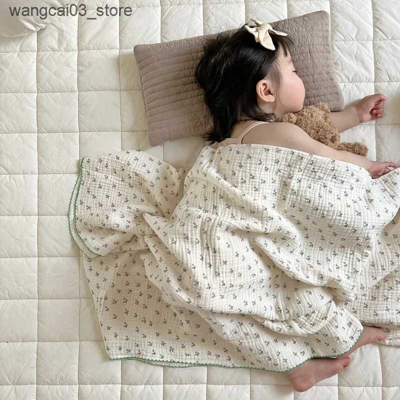 Blankets Swaddling Vintage Pink Floral Muslin Swaddle Blanket for Girls Newborn Cotton Gauze Wrap Receiving Blankets Stroller Cover Baby Bedding L2409