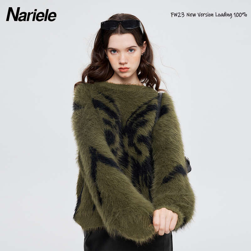 HeyHenry 2023 Autumn/Winter Monsoon Women's Headwear Butterfly Pattern Jacquard Mohair Knitted Sweater