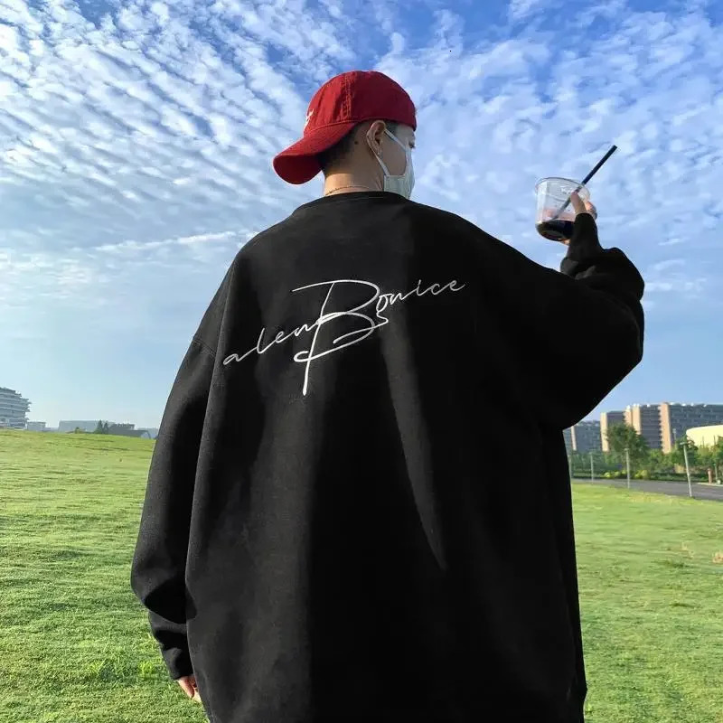 Mens round neck sweater trend for spring autumn and winter high-end suede couple casual loose sweater y2k 241011