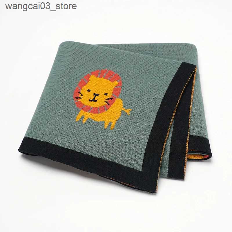 Blankets Swaddling Baby Blanket 100*80CM Cotton Infant Kid Stroller Swaddling Super Soft Knitted Newborn Girl Boy Bed Plaid Quilt Cute Cartoon Lion L2