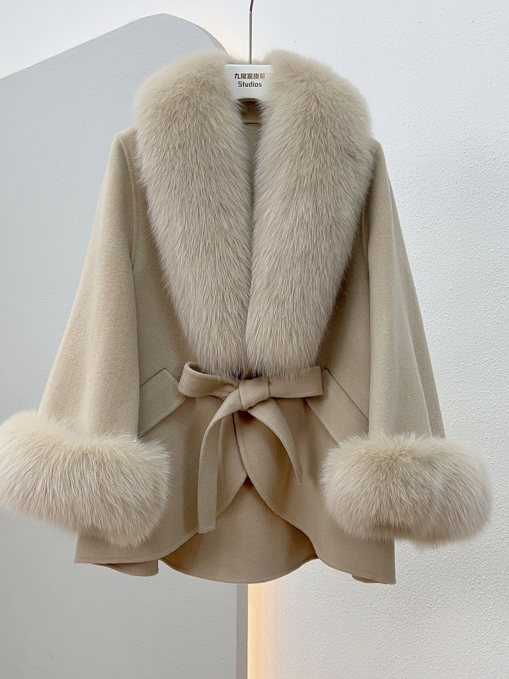 2023 Winter New Mid-Length Slimming Cape Fox Fur Wool Double Sided Cotton Cashmere Coat For W