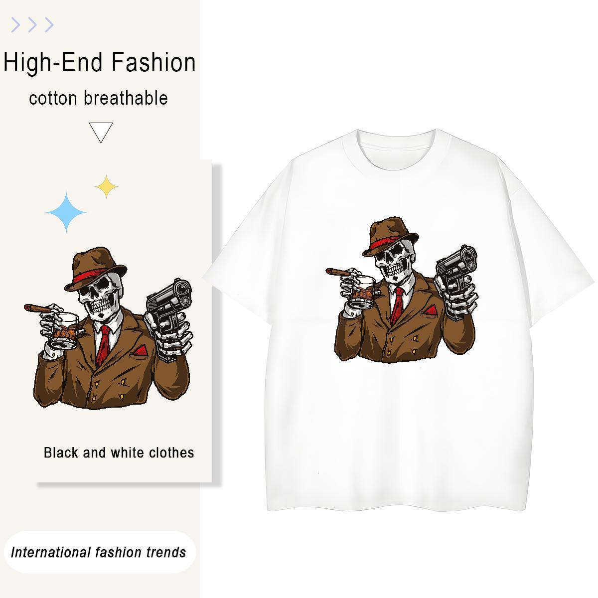 Stylist T shirt 230g 100% Cotton Breathable Daily Wear skull Tshirt for Man Woman Soft Oversized Tshirts