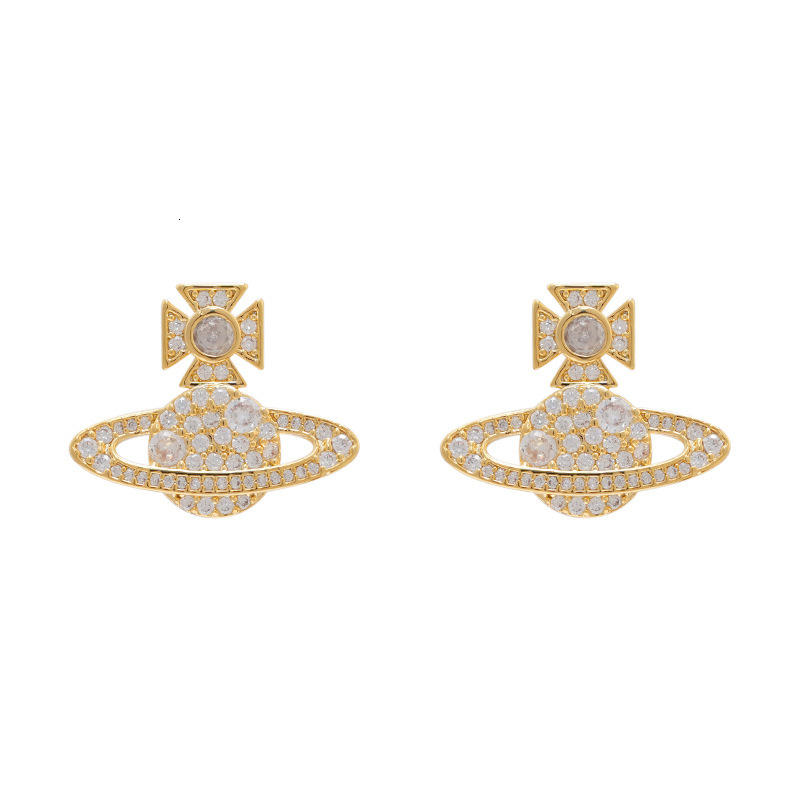 Light , fashionable, high-end, zirconia female niche design, Saturn earrings, versatile temperament, and atmospheric earring trend