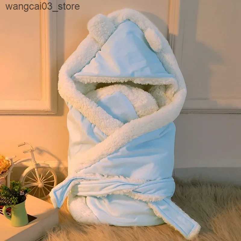 Blankets Swaddling Warm Velvet Fleece Baby Blanket Swaddling Newborn Soft Fleece Blanket Solid Bedding Set Cotton Quilt Swaddle Wrap L240910