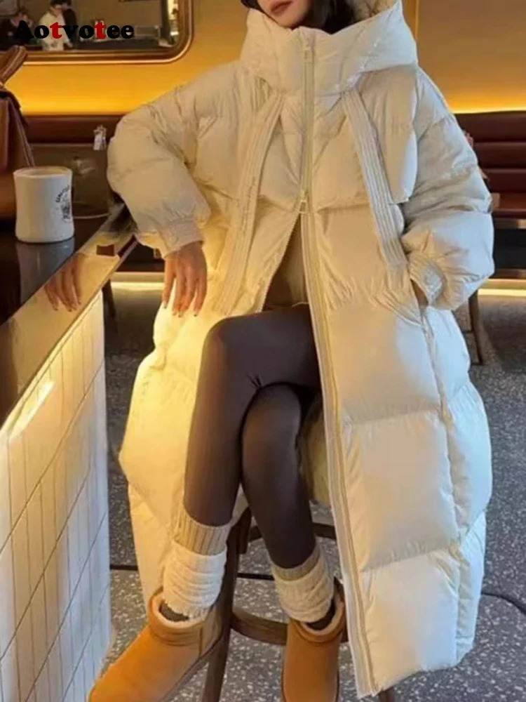 Aotvotee Winter Coat Womens Thick Warm Super Large Hoodie Casual Loose Jacket Korean Autumn Fashion Down Cotton Park 241007