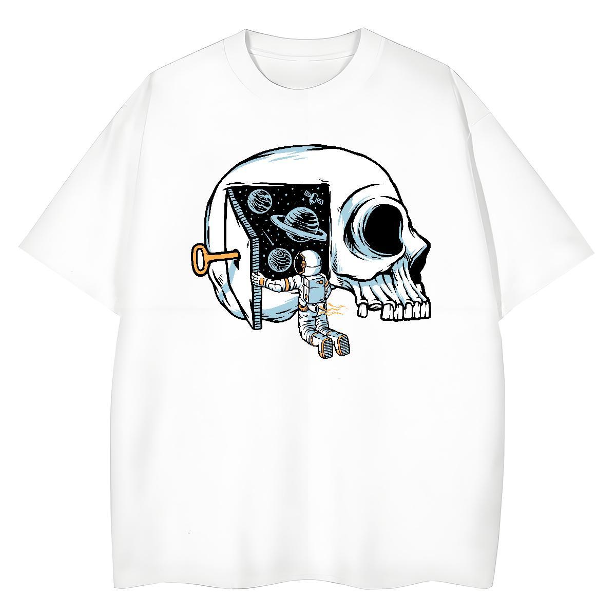 Casual New T Shirt For Woman 230g Cotton Breathable Short Sleeve Street skull Woman Tshirt Nice Black Oversized Tops Shirt