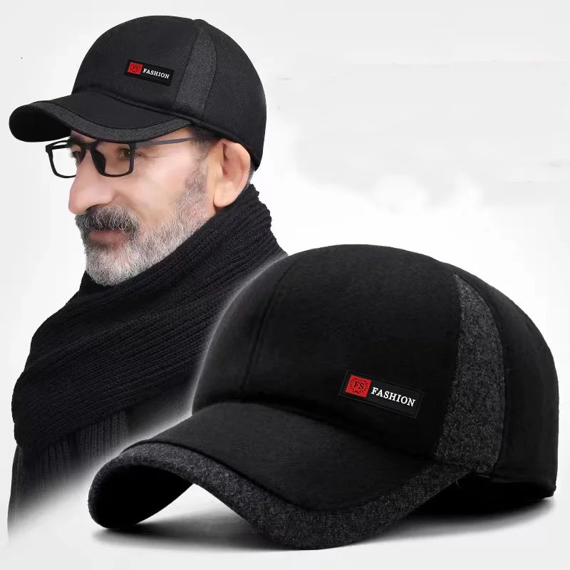 Hat Winter dad mens baseball cap thick cotton warm button hat windproof earmuffs with 241009