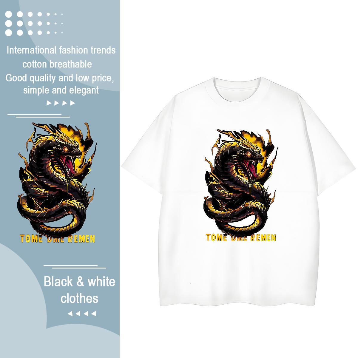 2024 T-Shirts for Women 230g Pure Cotton Breathable Short Sleeve Summer Casual Black Gold Dragon Women Tees Popular Anime Print Tops Shirt