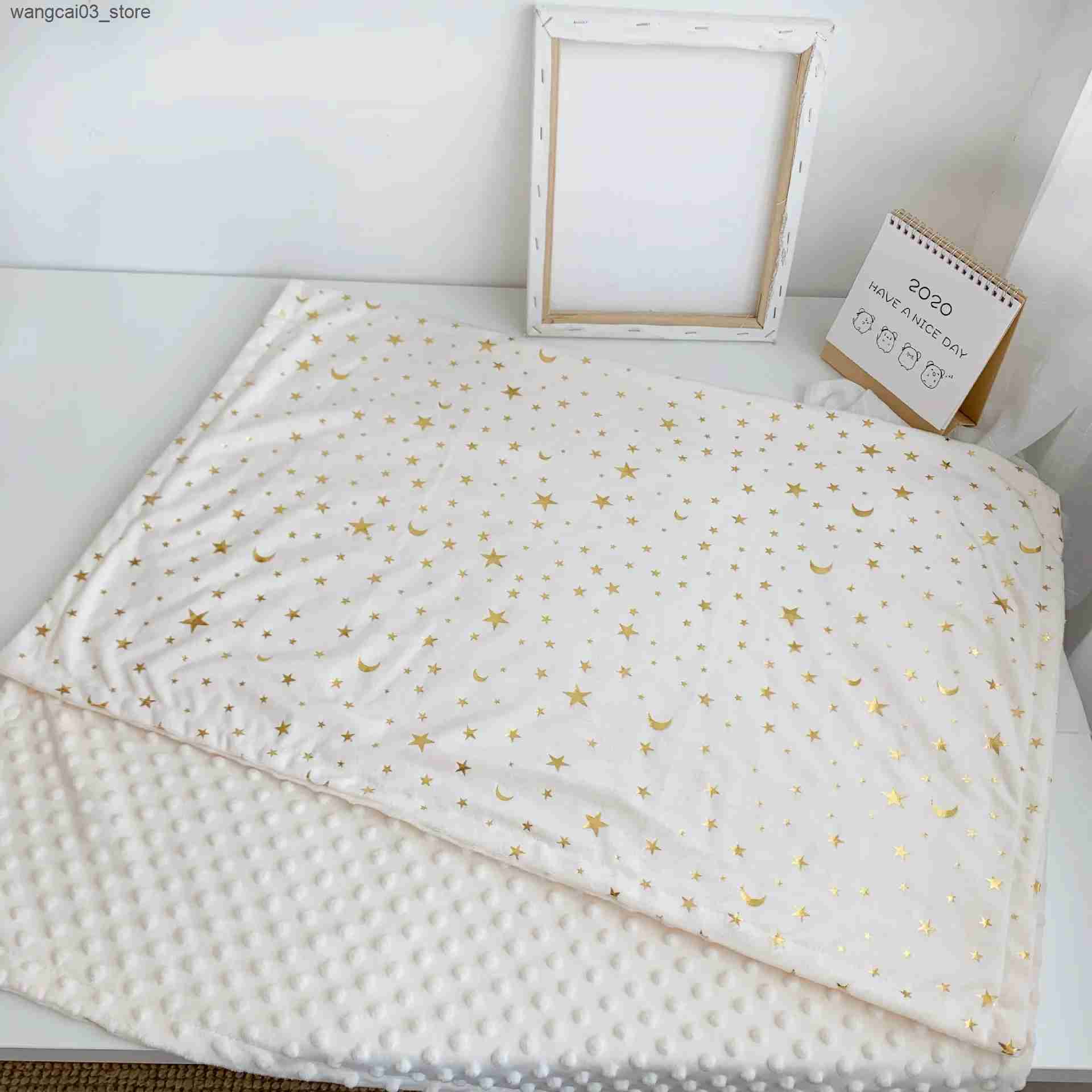 Blankets Swaddling 75*120CM Baby Toddler Minky Blankets Moon Star Fleece Quilt Soft Children Blanket Swaddle Cover Quilts Bedding L240910