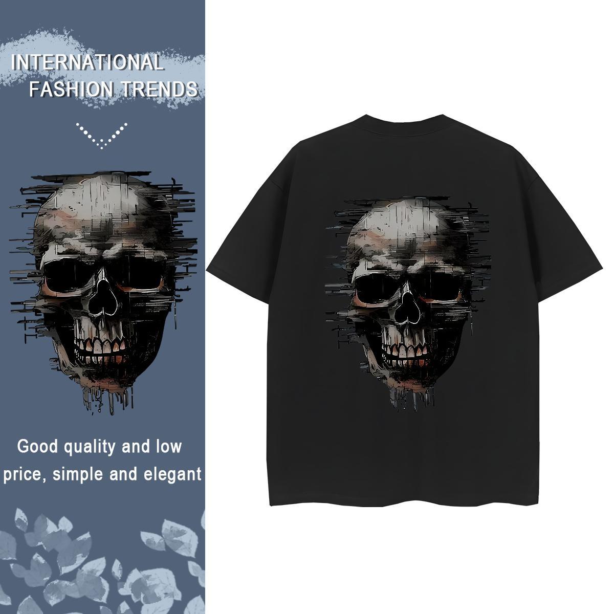 2024 Designer T shirt 230g Cotton O-Neck Short Sleeve Casual Daily Wear skull Women Tees Female Black Oversized Polos