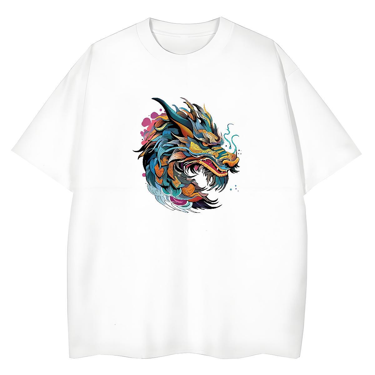 Brand Women T Shirts 100% Cotton 230g Crew Neck Casual Beach Colorful Dragon Head Womens Tshirts Wholesale Skull Top Shirts