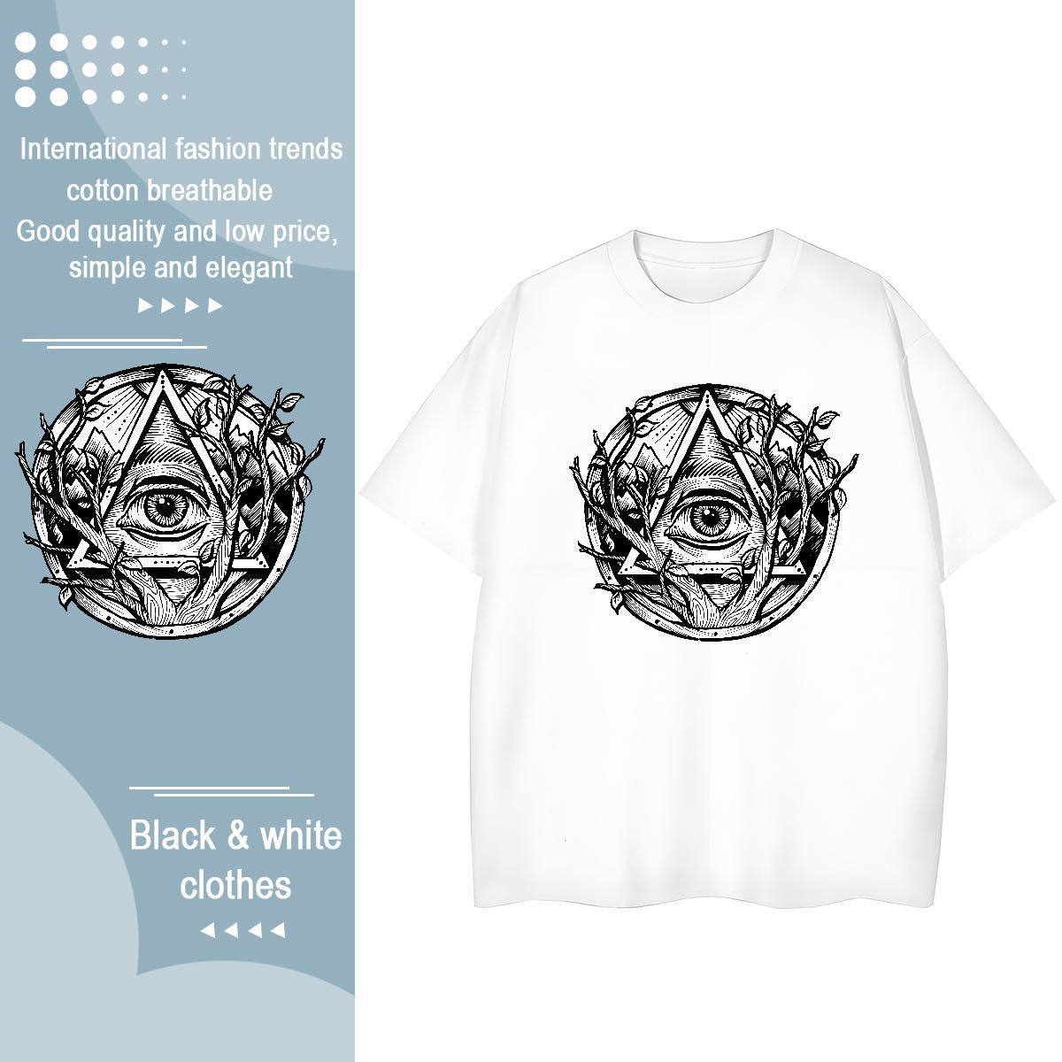 2024 DIY T-Shirts 100% Cotton 230g Short Sleeve O-Neck Beach eye of the devil Woman Tshirt Loose fit Cartoon Floral Printing Tops Tees