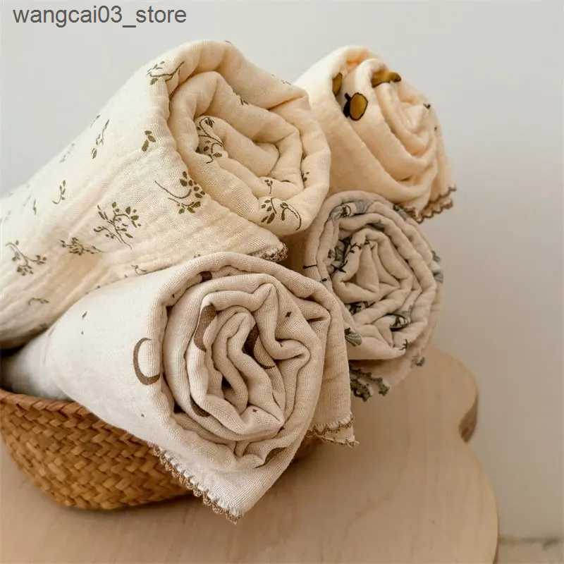 Blankets Swaddling 2Layer Blanket for Newborn Baby Floral Cotton Muslin Swaddle Thin Baby Summer Blanket Infant Toddler Baby Bath Towel100X100CM L2409