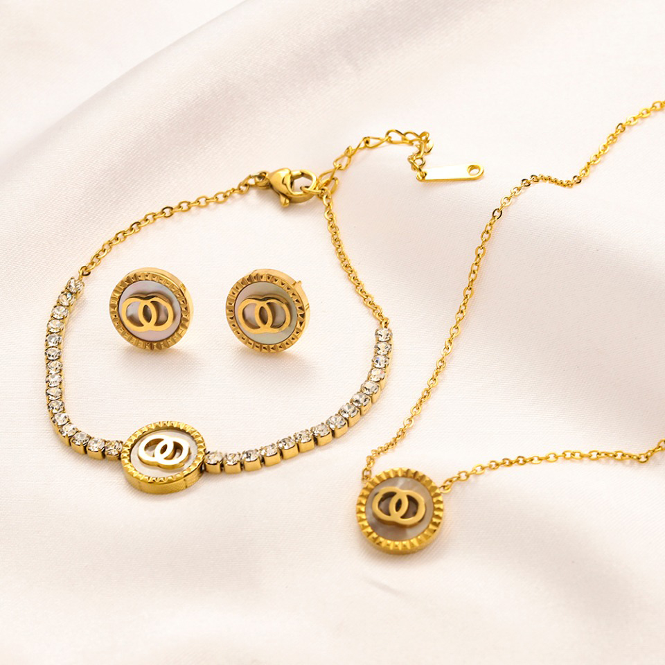 Jewelry Sets Bracelets Earrings Necklace Gold-color Geometric Earring Pendant for Women Wedding Party Jewelry Fashion Accessories