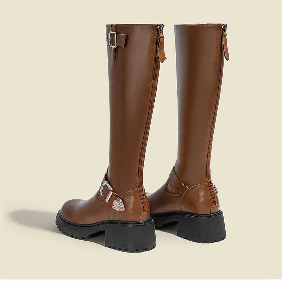 Long Tube Thigh High Heel Boots Leather For Women Autumn Winter Fashion Boots Long Tube Knight Martin Boots 240826