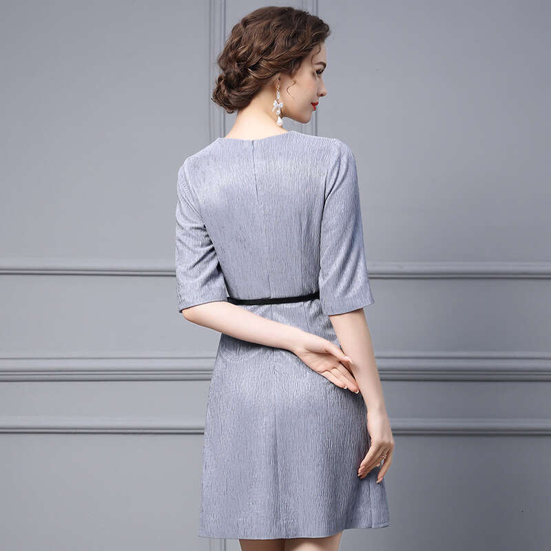 2024 Autumn New Dress Commuting Style Belt Womens High Grade Solid Color Five Sleeve A-line Skirt