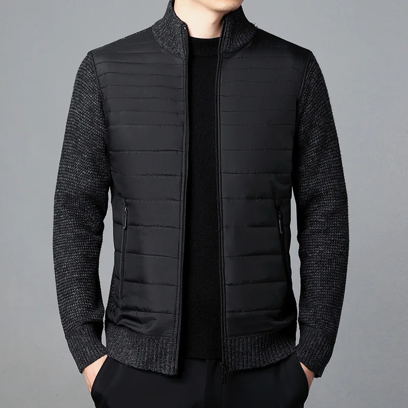 Winter Mens Fleece Jacket Warm Knitting Coat Men Patchwork Casual Knitted Jackets Stand Collar Outerwear 4XL 241011