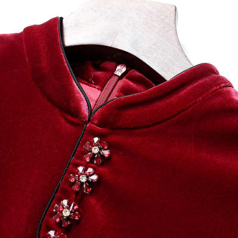 Golden Velvet Dress for Women Autumn 2024 New Elegant Style Improved Cheongsam Long Skirt