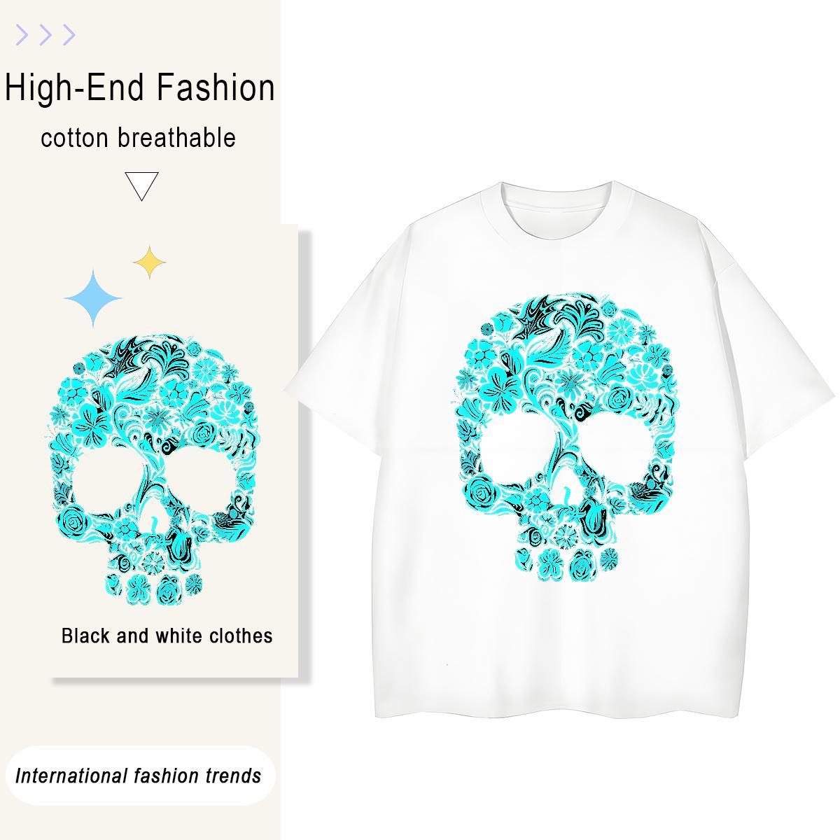 Factory Direct T Shirts Women 230g Cotton Comfortable Sport skull Unisex Tshirts Loose fit DIY Printed Clothes Shirt