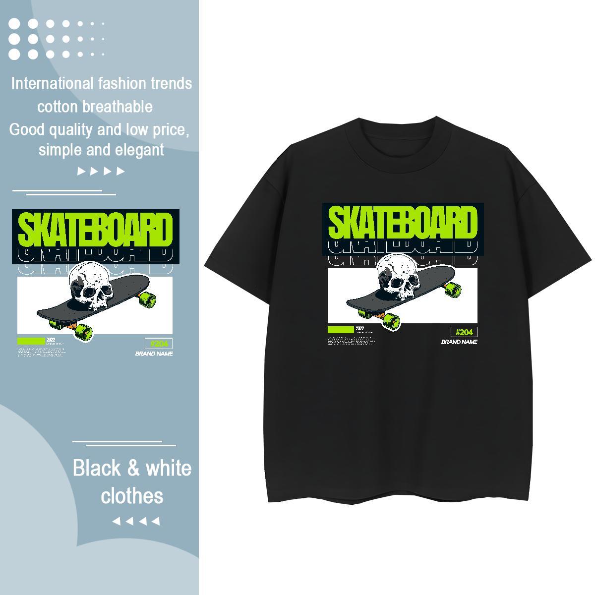 Fashion Woman T Shirts 100% Cotton 230g Breathable Short Sleeve Sports Casual skull Womens Tshirts Loose fit Black Oversized Clothes