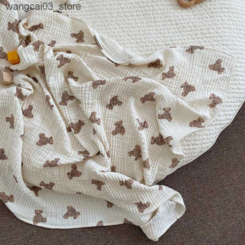 Blankets Swaddling Bear Print Baby Blankets Newborn Muslin Cotton Gauze Swaddle Wrap Bedding Infant Girls Boys Sleeping Blanket Babies Accessories L24