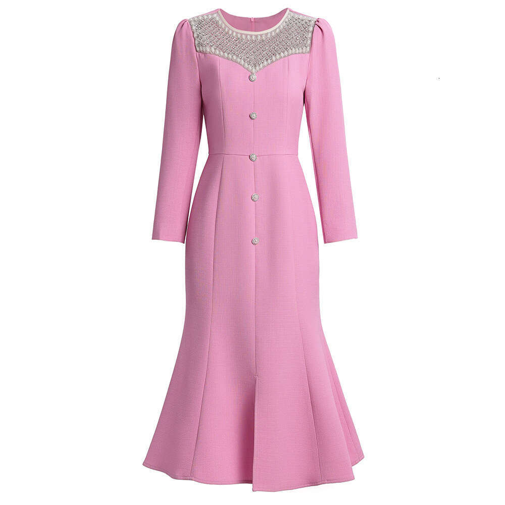 2024 autumn new handmade pearl decoration luxurious and atmospheric black slimming elegant temperament dress