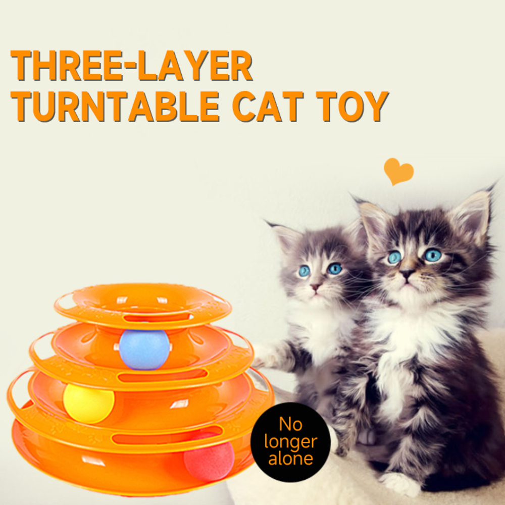 Cat Toy Tower Three-layer Cat Turntable with Ball Interactive Turntable Roller Balls Track Pet Toys