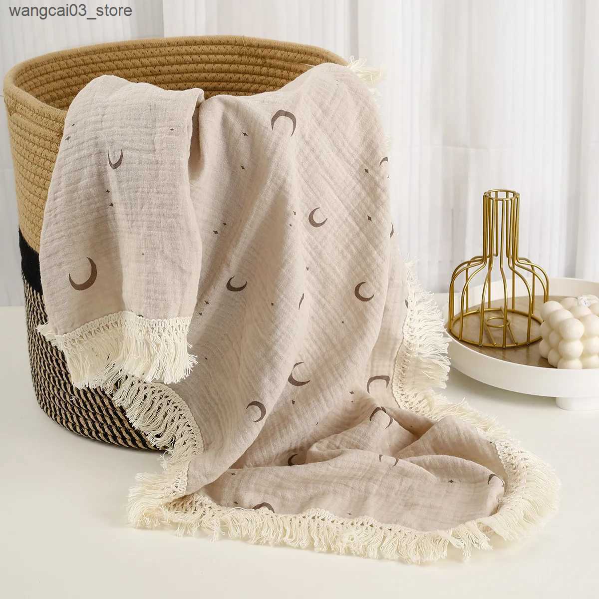 Blankets Swaddling Cotton Muslin Swaddle Blankets for Newborn Baby Tassel Receiving Blanket New Born Swaddle Wrap Infant Sleeping Quilt Bed Cover L240