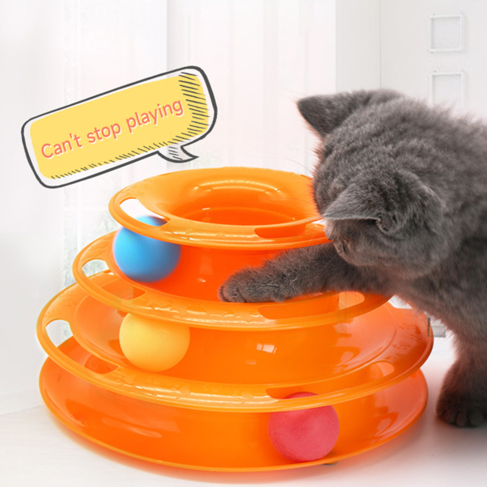 Cat Toy Tower Three-layer Cat Turntable with Ball Interactive Turntable Roller Balls Track Pet Toys