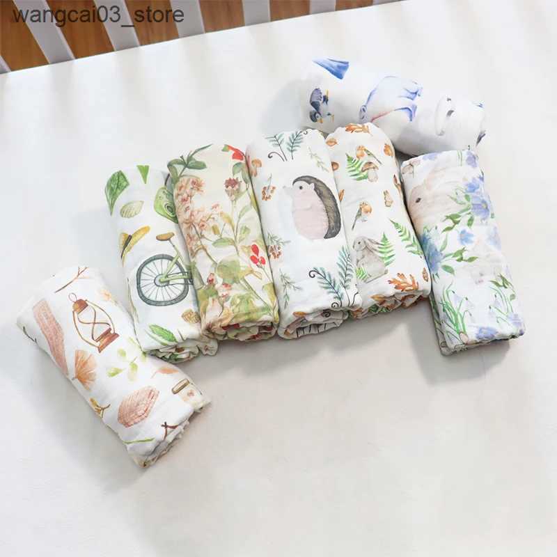Blankets Swaddling Newborns Baby Blanket Super Soft Bamboo Cotton Muslin Baby Swaddle Wrap Infant Stroller Nursing Cover Bath Towel 120X120CM L240910