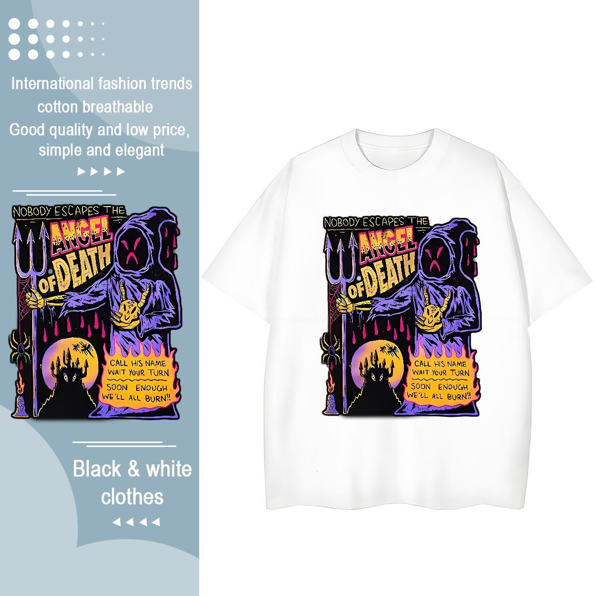 New T-Shirts 230g Cotton Breathable Soft Street skull Women Tshirts Loose fit Floral Print Top Shirts