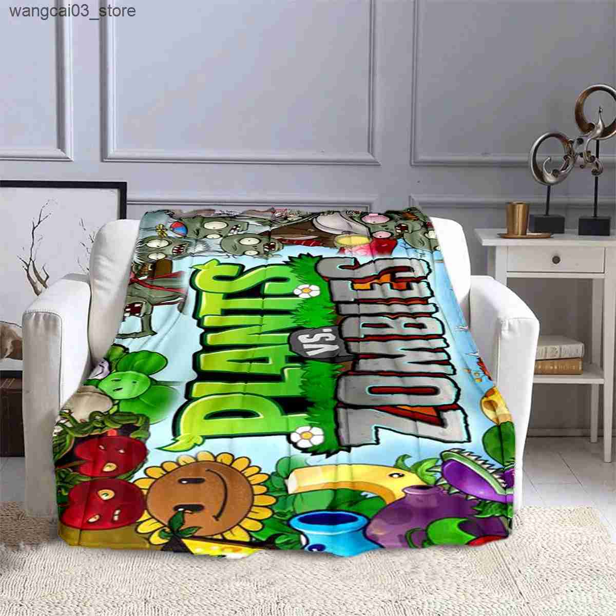 Blankets Swaddling Game P-Plants vs. Zombies Blanket Childrens High Quality Flannel Soft Comfortable Home Travel Blankets L240910